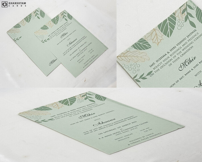 Leaf Theme Engagement OR Anniversary OR Vastupujan Invitation Card RN 613 Pista