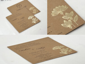 Lotus Theme Engagement OR Anniversary OR Vastupujan Invitation Card RN 730 Khakhi