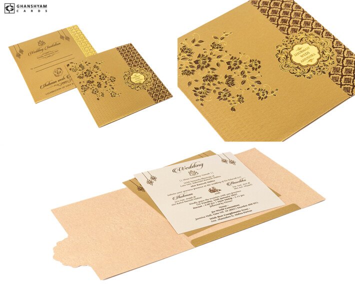 Designer Budget Wedding Card RR 1011 Gold