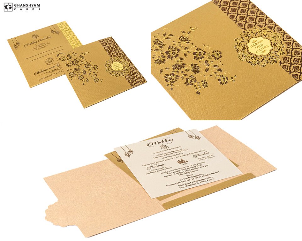 Designer Budget Wedding Card RR 1011 Gold