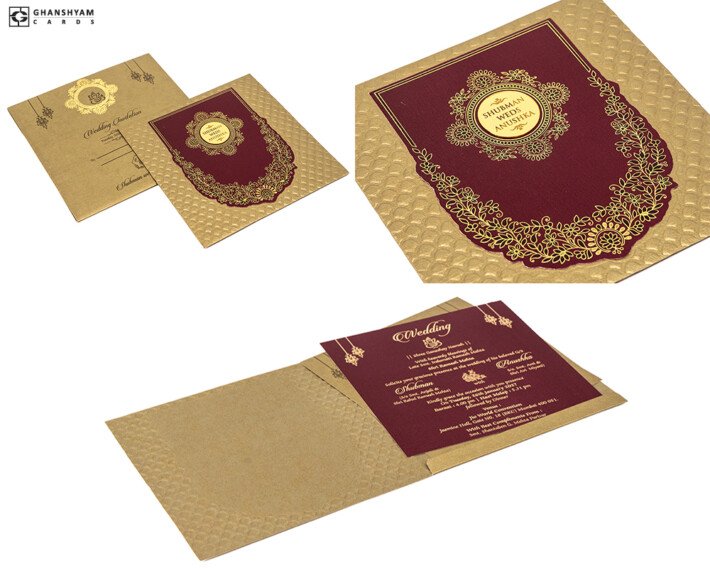 Designer Budget Wedding Card RR 1013 Gold