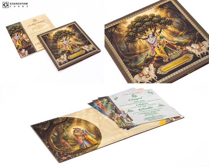 Radha Krishna Theme Wedding Card RR 1053