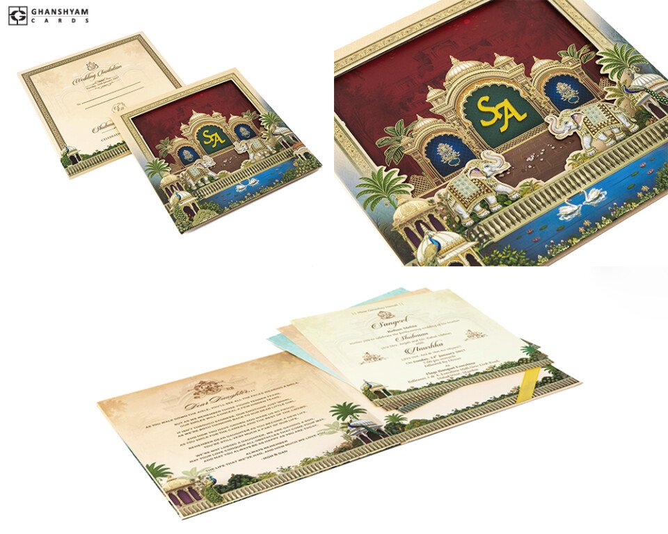 Multi Layered Designer Wedding Card RR 1061