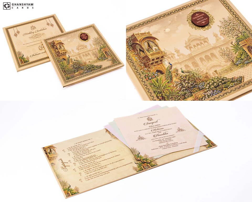 Peacock Theme Padded Wedding Card RR 1076
