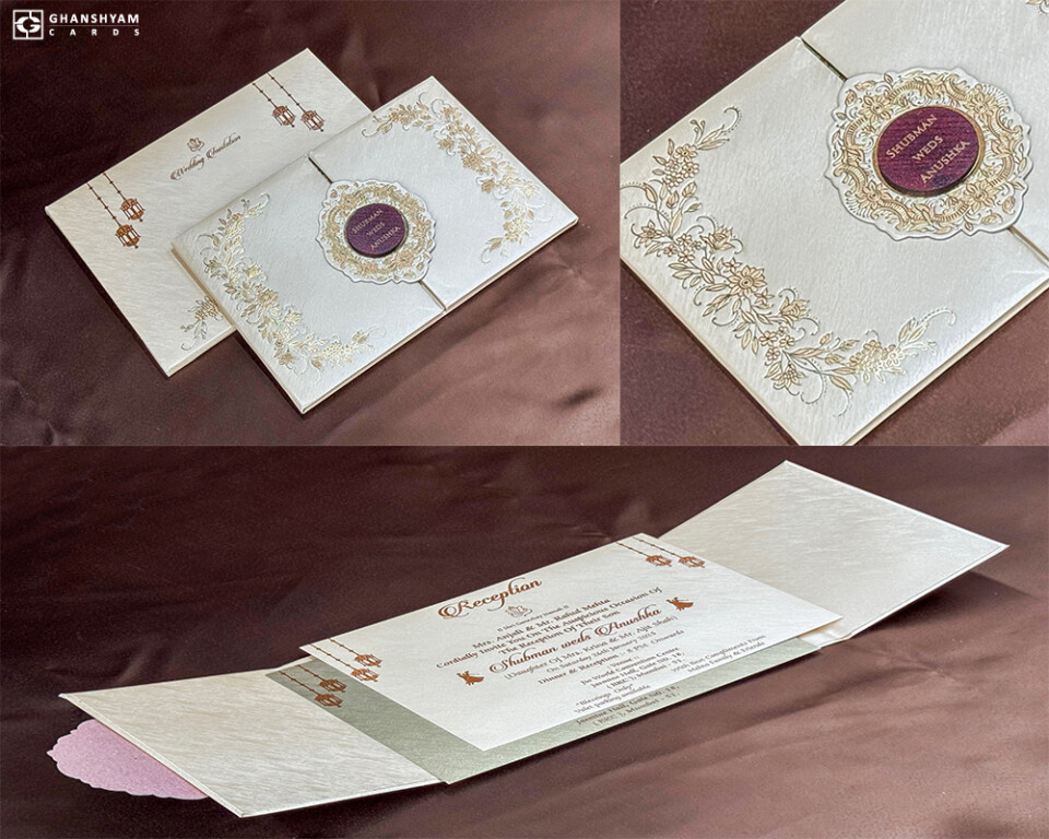 Centre Opening Padded Wedding Card RR 874 Cream