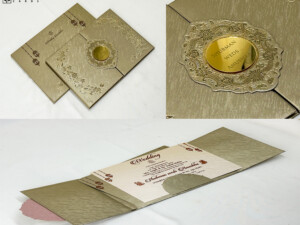 Centre Opening Padded Wedding Card RR 874 Gold