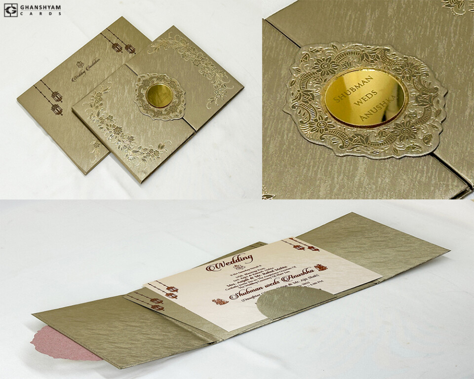 Centre Opening Padded Wedding Card RR 874 Gold