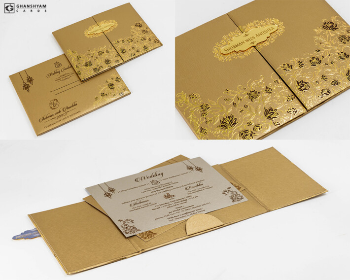 Floral Centre Opening Wedding Card Design RR 976 GOLD