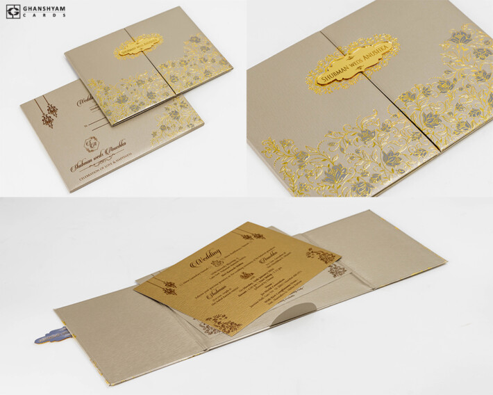 Floral Centre Opening Wedding Card Design RR 976 GREY